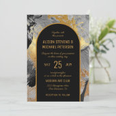 Moderne gouden zwarte abstracte FOTO bruiloft Kaart (Staand voorkant)