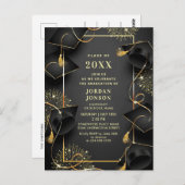 Moderne gouden zwarte afstudeerfeest uitnodiging Q (Voorkant / Achterkant)