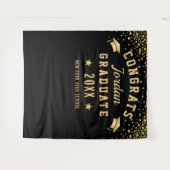 Moderne gouden zwarte afstudeerfoto booth achtergr wandkleed (Voorkant (horizontaal))