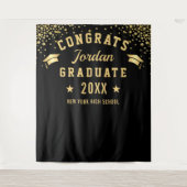 Moderne gouden zwarte afstudeerfoto booth achtergr wandkleed (Voorkant)