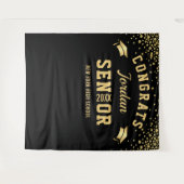 Moderne gouden zwarte afstudeerfoto booth achtergr wandkleed (Voorkant (horizontaal))