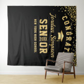 Moderne gouden zwarte afstudeerfoto booth achtergr wandkleed (In Situ (horizontaal))