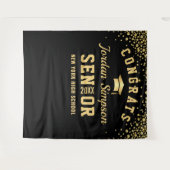 Moderne gouden zwarte afstudeerfoto booth achtergr wandkleed (Voorkant (horizontaal))