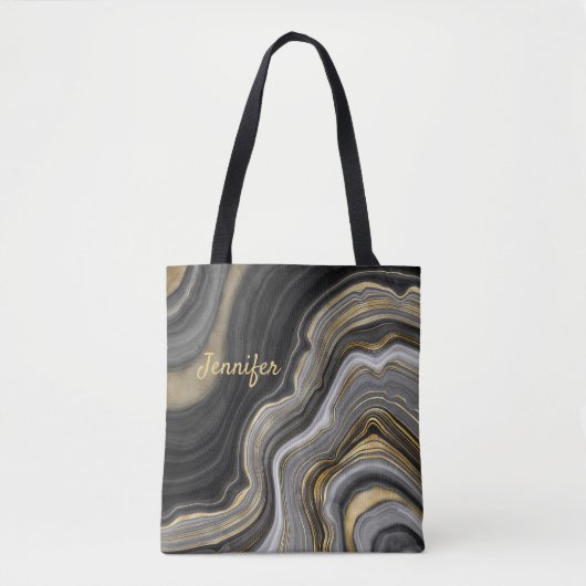 Moderne Gouden Zwarte Agaat Kristal Personaliseer  Tote Bag (Voorkant)