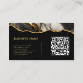 Moderne Gouden Zwarte Agaat Marmer QR Code Visitekaartje (Achterkant)