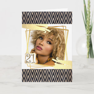 Moderne gouden zwarte chevron abstracte vorm 21e kaart
