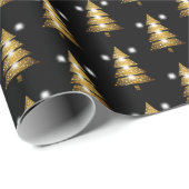 Moderne Gouden Zwarte Kerstboom Cadeaupapier (Rol Hoek)