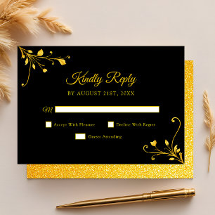 Moderne Gouden Zwarte Minimalistische Quinceanera RSVP Kaartje