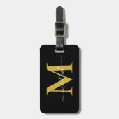 Moderne Gouden & Zwarte Monogram Script Naam Bagagelabel (Voorkant verticaal)
