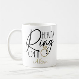 Moderne Gouden Zwarte Naam Hij deed er een Ring om Koffiemok