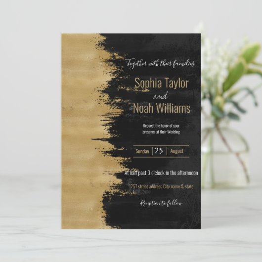 Moderne gouden zwarte penseelstreken - Abstract sc (Staand voorkant)