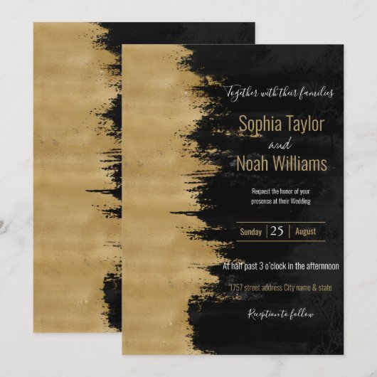 Moderne gouden zwarte penseelstreken - Abstract sc (Voorkant / Achterkant)