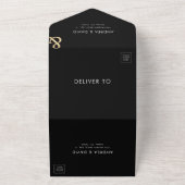 Moderne gouden zwarte QR-code RSVP Weddenschap All In One Uitnodiging (Buitenkant)