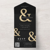Moderne gouden zwarte QR-code RSVP Weddenschap All In One Uitnodiging (Binnen)