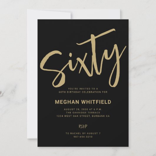 Moderne Gouden Zwarte Sixty Script 60ste Verjaarda Kaart (Voorkant)