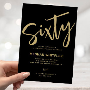 Moderne Gouden Zwarte Sixty Script 60ste Verjaarda Kaart