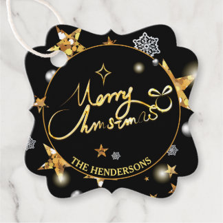Moderne Gouden Zwarte Sterren Vrolijk Kerstfeest Bedankjes Labels
