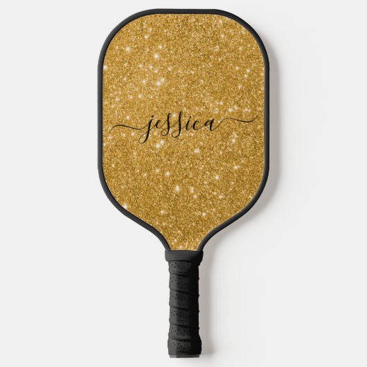 Moderne gouden zweefscript naam pickleball paddle (Voorkant)
