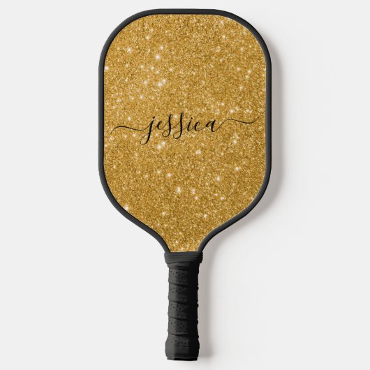 Moderne gouden zweefscript naam pickleball paddle (Achterkant)