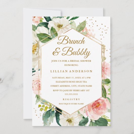 Moderne goudfloral Brunch en brabbel Kaart (Voorkant)