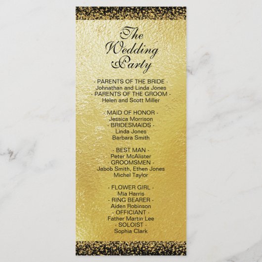Moderne goudfolie en Confetti Programmakaart (Achterkant)