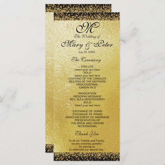 Moderne goudfolie en Confetti Programmakaart (Voorkant / Achterkant)