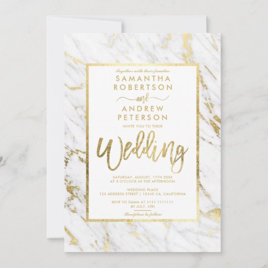 Moderne goudfolie marmer met elegante trouwerij kaart (Voorkant)