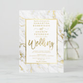 Moderne goudfolie marmer met elegante trouwerij kaart (Staand voorkant)