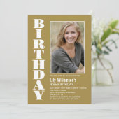 Moderne goudfoto van elke leeftijd - Birthday Part Kaart (Staand voorkant)