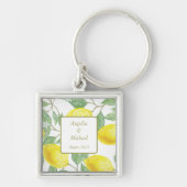 Moderne goudgele leemons - Groene lederen bruiloft Sleutelhanger (Voorkant)