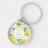 Moderne goudgele leemons - Groene lederen bruiloft Sleutelhanger (Voorkant)