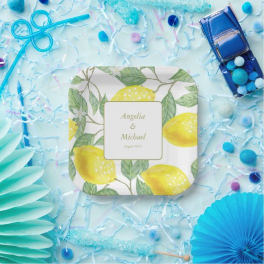 Moderne goudgele leemons Groene Lemons Weddenschap Papieren Bordje (Feest)