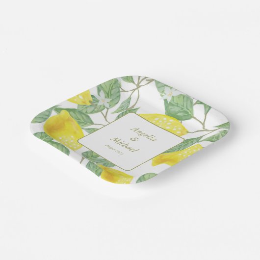 Moderne goudgele leemons Groene Lemons Weddenschap Papieren Bordje (Gebogen)