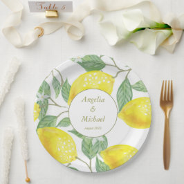 Moderne goudgele leemons Groene Lemons Weddenschap Papieren Bordje