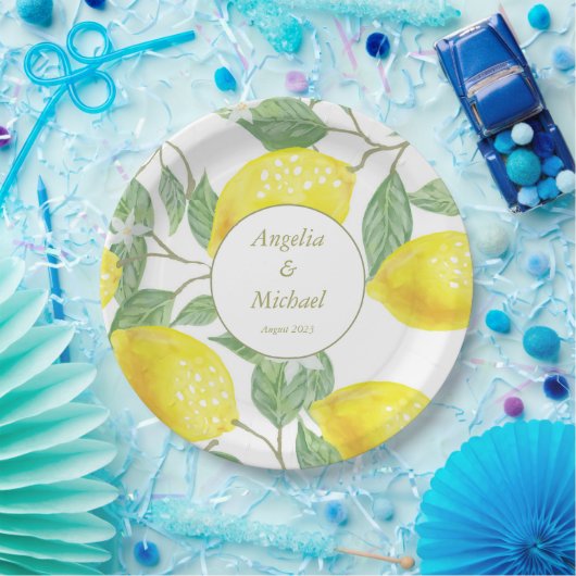 Moderne goudgele leemons Groene Lemons Weddenschap Papieren Bordje (Feest)