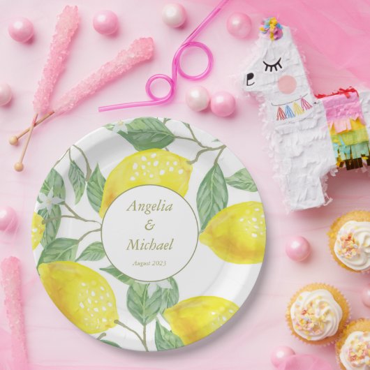 Moderne goudgele leemons Groene Lemons Weddenschap Papieren Bordje (Feest)