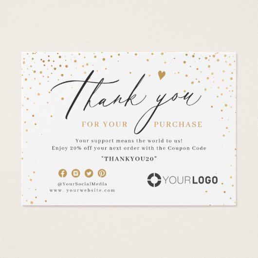 Moderne goudglitter business logo bedankt dat je h visitekaartje (Voorkant)
