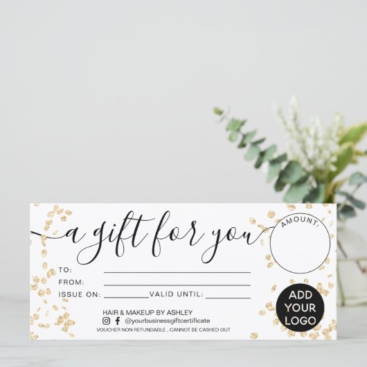 Moderne goudglitter cadeau voor je certificaat log (Staand voorkant)