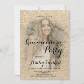 Moderne goudglitter-foto Quinceañera Kaart (Voorkant)
