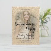 Moderne goudglitter-foto Quinceañera Kaart (Staand voorkant)