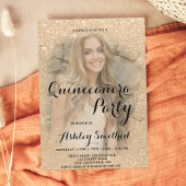 Moderne goudglitter-foto Quinceañera Kaart