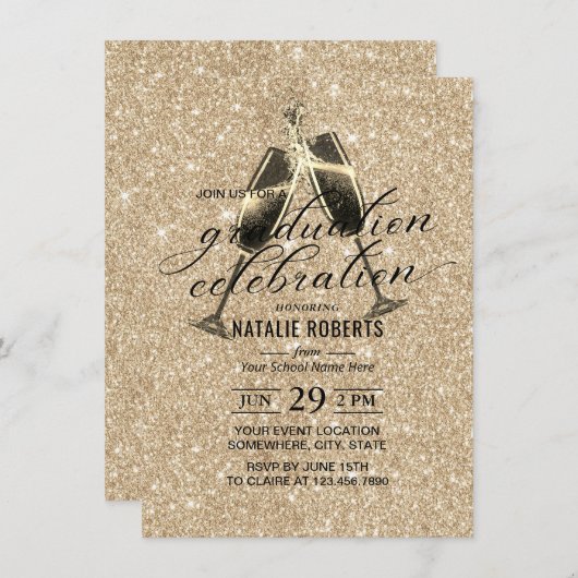 Moderne goudglitter-kaas naar Afstuderen Kaart (Voorkant / Achterkant)