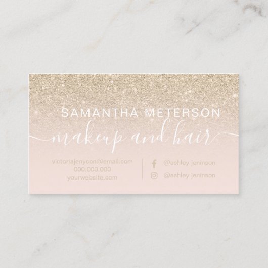 Moderne goudglitter ombre blush make-up script visitekaartje (Achterkant)