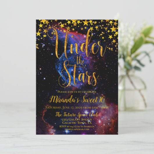 Moderne goudglitter onder de sterrenpartij kaart (Staand voorkant)