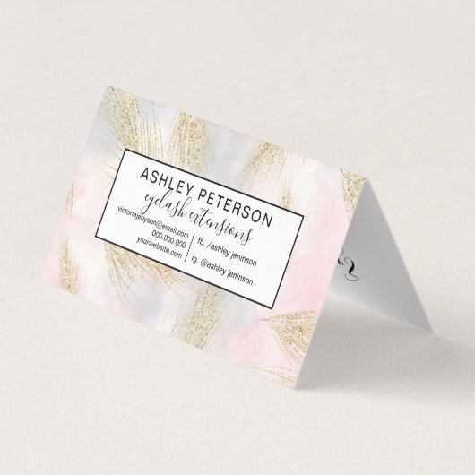 Moderne goudglitter veren roze waterverf visitekaartje (Achterkant)