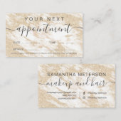 Moderne goudglitter-witmarmer-professional afsprakenkaartje (Voorkant / Achterkant)