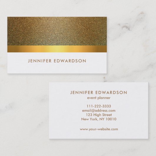 Moderne goudglitter-witteprofessional visitekaartje (Voorkant / Achterkant)