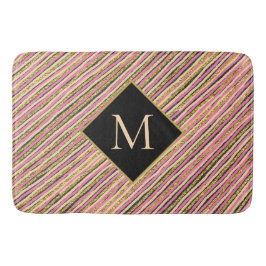 Moderne goudglittermonogram stripes badmat