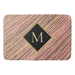 Moderne goudglittermonogram stripes badmat