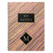 Moderne goudglittermonogram stripes notitieboek (Voorkant)